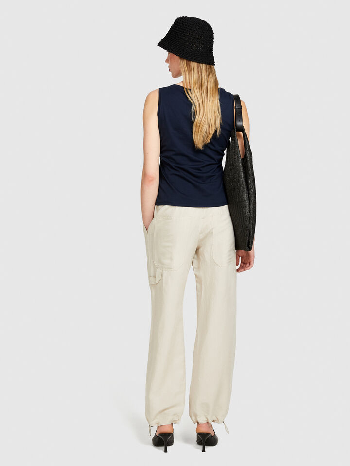 Tank top in 100% cotton - women's tops - Dark Blue | Sisley image number 3